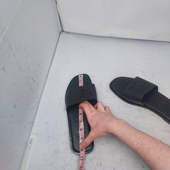 Christian Louboutin Black Flat CL Logo Mule Slide Sandal - Picture 6 of 10